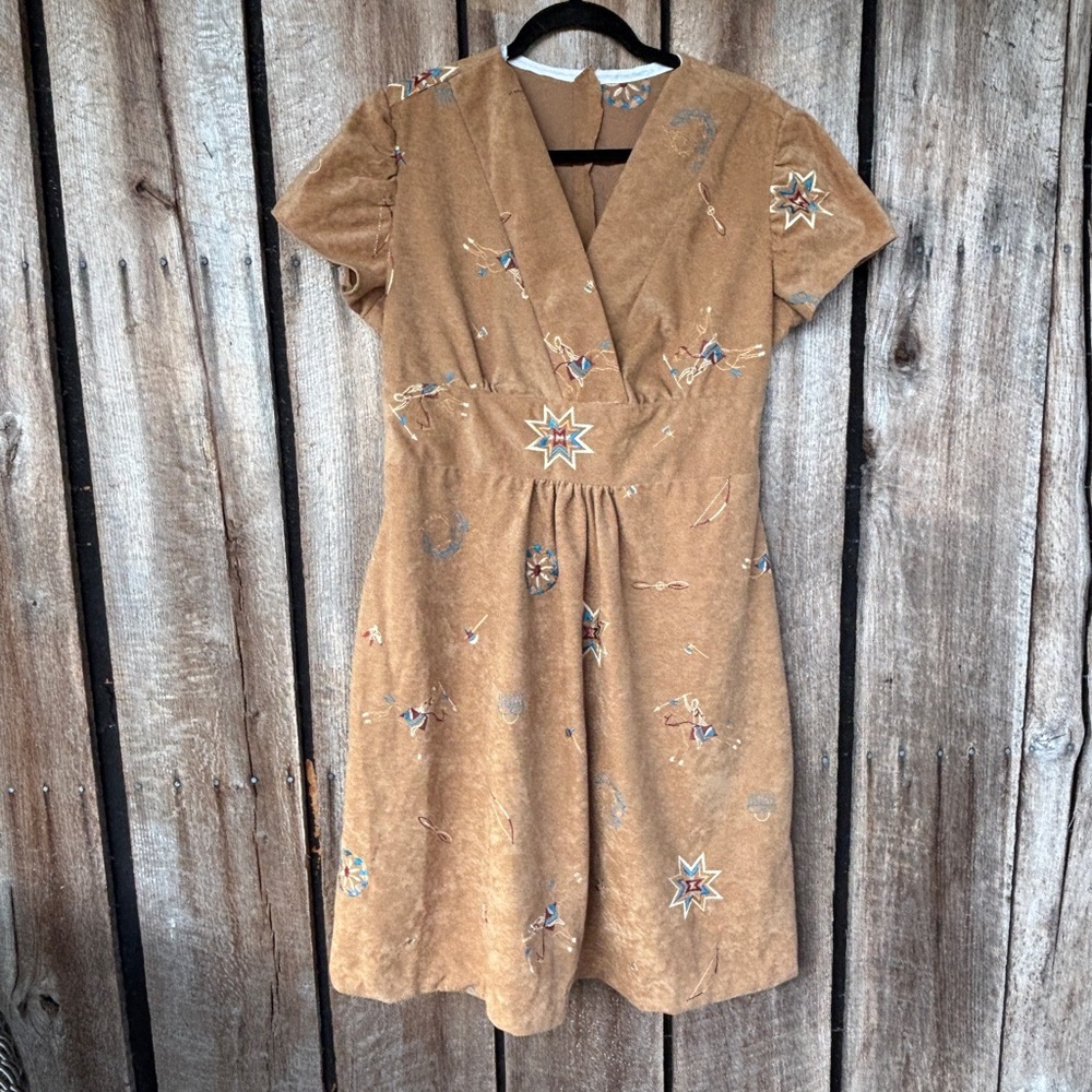 Handmade Southwestern Embroidered Faux Suede‎ Dress Boho Western